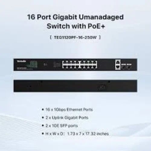 Tenda 16+2 Gig Poe with 2 SFp TEG1120P-16-150W